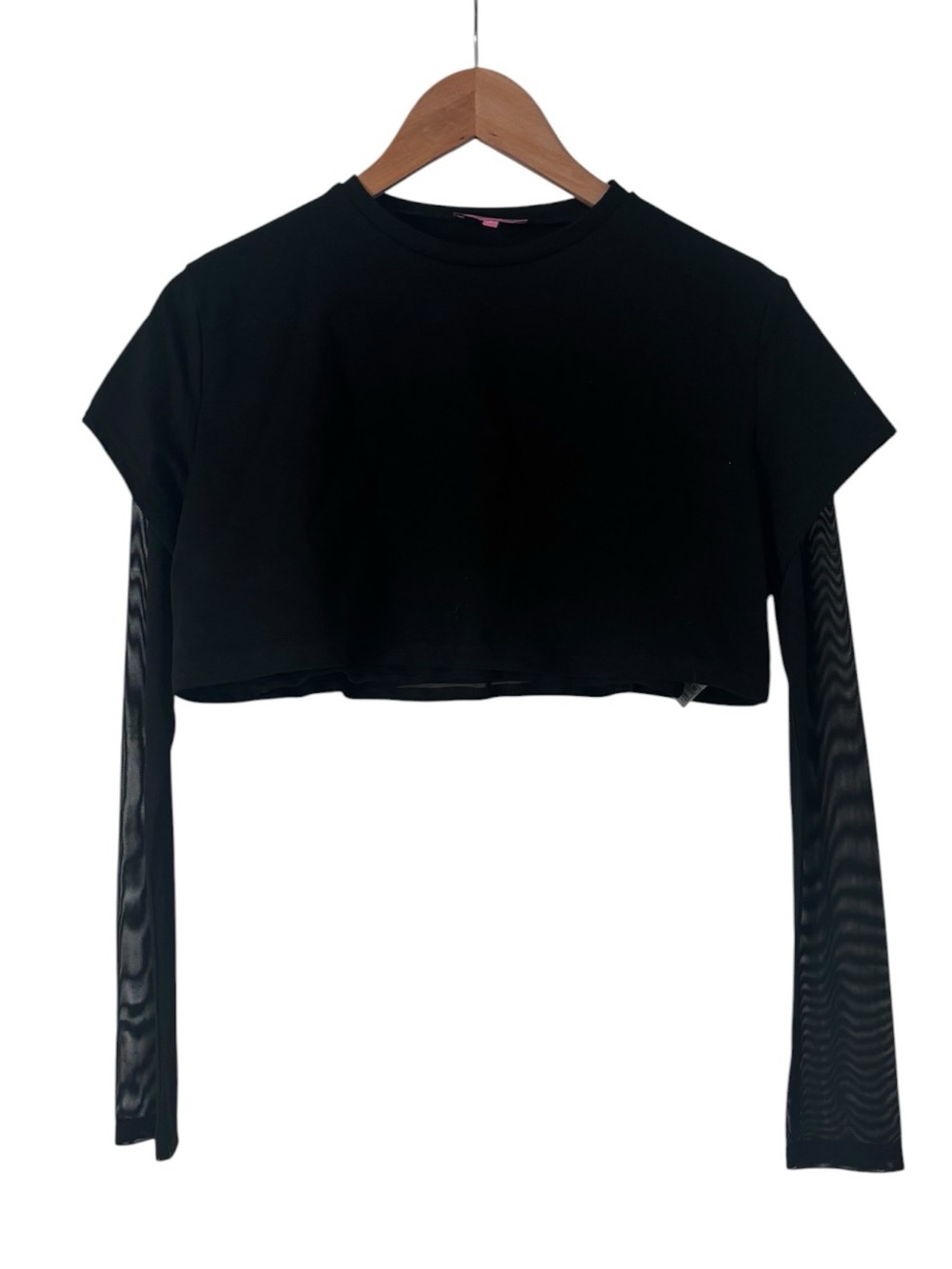 Edikted Rella Layered Sheer Sleeve Crop T-Shirt - Picture 2 of 4
